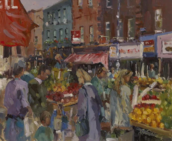 MOORE STREET, DUBLIN by Liam Treacy, oil on canvas, offered Mar 2012