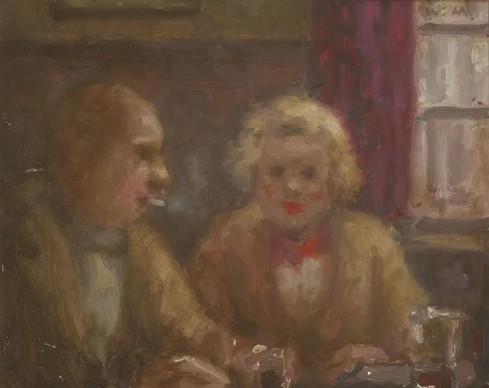 COUPLE IN A PUB by William Mason, oil on board, offered Mar 2012