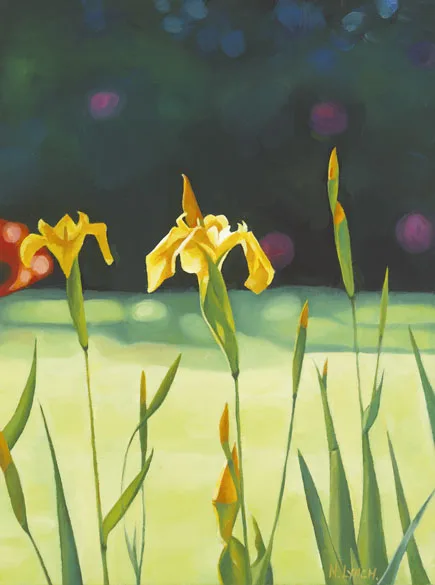 YELLOW IRIS by Nicola Lynch Morrin, oil on board, sold Mar 2012