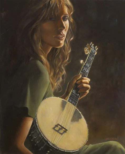 Flemming Christoffersen, YOUNG WOMAN PLAYING A BANJO, oil on canvas
