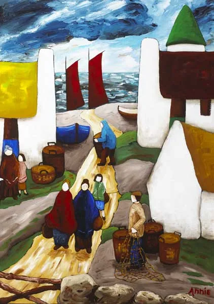 VILLAGE BY THE SEA by Annie Robinson, oil on canvas, sold Dec 2011
