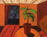 Graham Knuttel, STILL LIFE, INTERIOR WITH POTTED PLANT