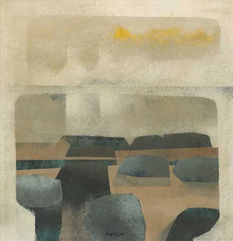Lawson Burch, THE BEACH 1974, oil on board