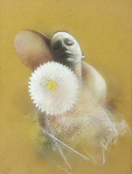WOMAN AND FLOWER by Donal O'Sullivan, pastel on buff-coloured paper, offered Dec 2011