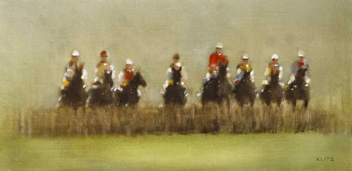 RACING AT CHELTENHAM by Anthony Robert Klitz, c.1980, oil on canvas, sold Dec 2011