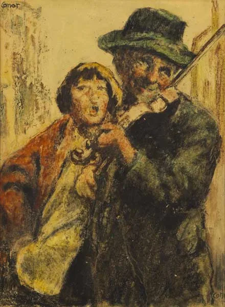 William Conor, SINGING A TUNE, oil pastel and crayon on paper