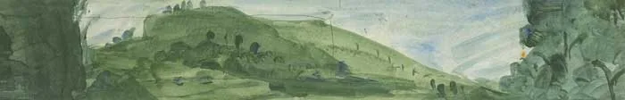 HILLY LANDSCAPE by Cherith McKinstry, watercolour, offered Dec 2011