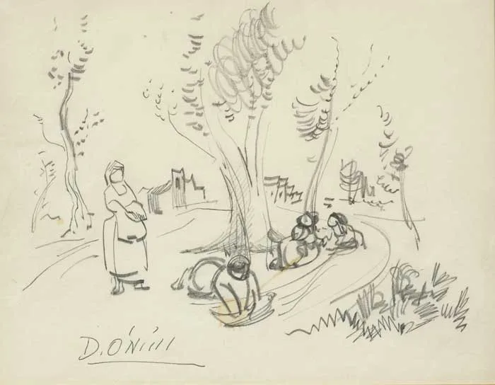 FIGURES BY THE ROADSIDE by Daniel O'Neill, pencil, offered Dec 2011