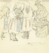 Mary Swanzy, SHAWLED WOMAN BUYING FROM A MARKET STALL