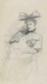 Sarah Purser, WOMAN WITH LARGE HAT AND DOG IN HER LAP