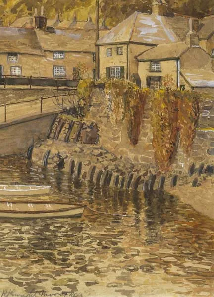 Robert James Enraght-Moony, OLD COTTAGES, NEWLYN, CORNWALL, 1942, watercolour on buff-coloured paper heightened with white