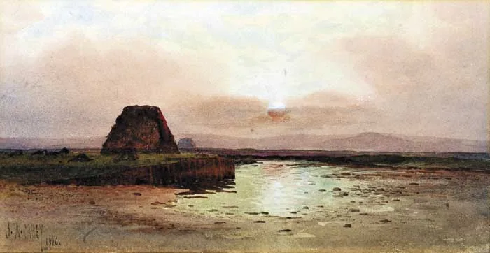 TURF STACK AT DUSK by Joseph William Carey, 1926, watercolour, sold Dec 2011
