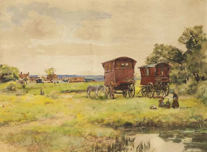 GYPSY CAMP by Yeend King, watercolour, offered Dec 2011