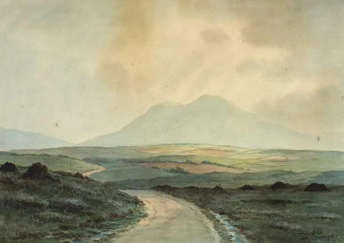 PATHWAY WITH MOUNTAIN BEYOND by Douglas Alexander, watercolour, offered Dec 2011