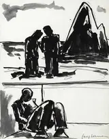 Josef Herman, THREE FIGURES IN A LANDSCAPE