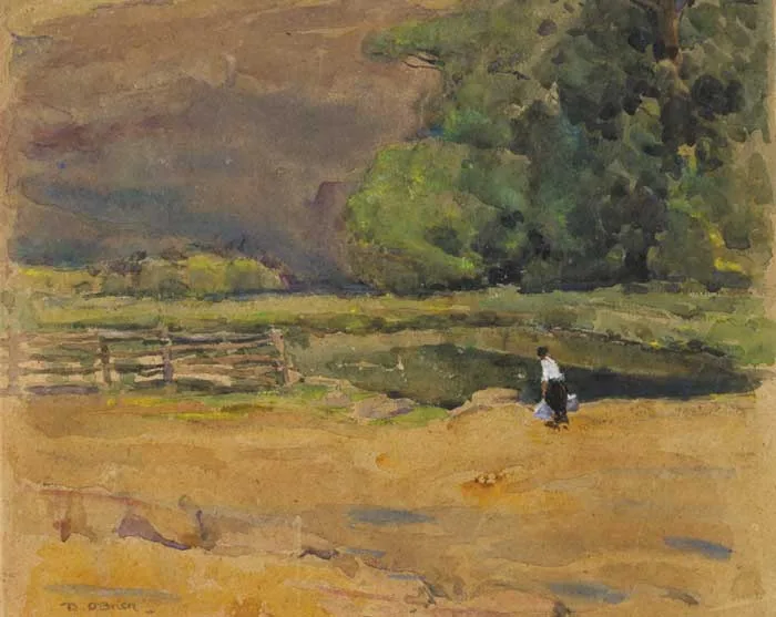 DANS LE PAYSAGE by Dermod O'Brien, watercolour with gouache on card, offered Dec 2011