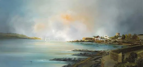 Brendan Hayes, VIEW AT JOYCE'S TOWER, SANDYCOVE, 1986, oil on board