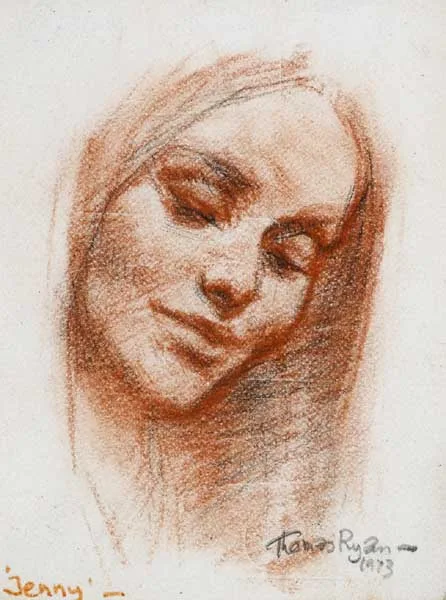 JENNY by Thomas Ryan, 1973, conte with pencil on paper, sold Dec 2011