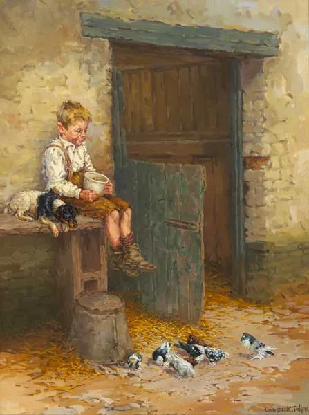 THE PIGEON FANCIERS by Desmond Tallon, 1992, oil on canvas board, sold Dec 2011