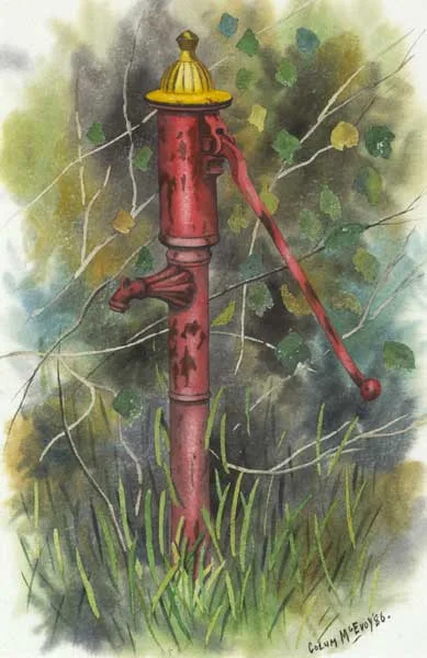 Colum McEvoy, OLD PUMP, ASHBOURNE, 1986, watercolour