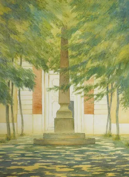 OBELISK by Nigel Hughes, 1982, watercolour over pencil, offered Dec 2011