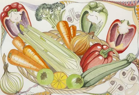 Bridget Flinn, STILL LIFE WITH VEGETABLES, 1987, watercolour