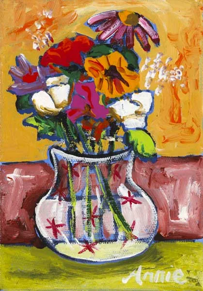 STILL LIFE WITH FLOWERS by Annie Robinson, oil on canvas, offered Dec 2011