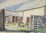 Harry Kernoff, OUTHOUSES, MORNING SUNLIGHT, NEAR DUBLIN