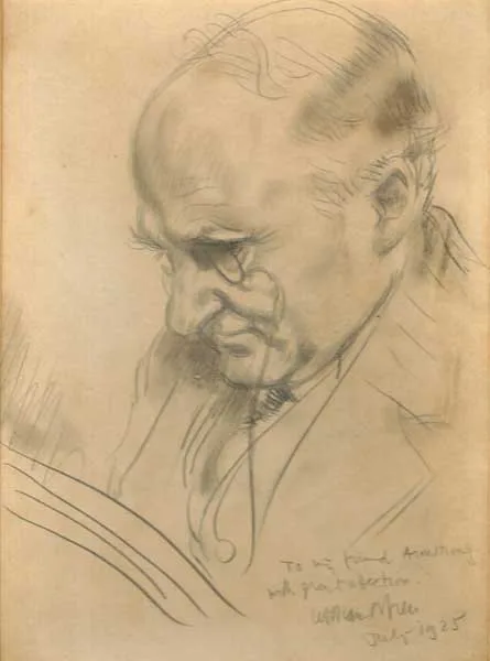 SIR WILLIAM ARMSTRONG READING by William Orpen, 1925, pencil, sold Nov 2011