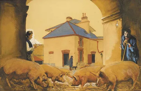 Seán Keating, IRISH FREE STATE BACON, 1928, gouache, pencil and coloured chalk
