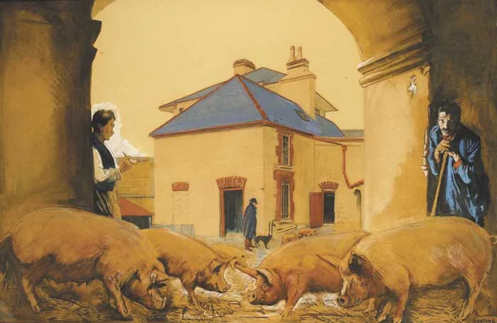 IRISH FREE STATE BACON by Seán Keating, 1928, gouache, pencil and coloured chalk, offered Nov 2011