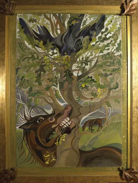 Pauline Bewick, ROOK, OAK AND HORSE (DIPTYCH), 1985, watercolour and acrylic on hand-made paper; (diptych)