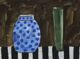 William Crozier, STILL LIFE WITH BLUE POLKA DOT VASE AND GREEN FLUTE VASE