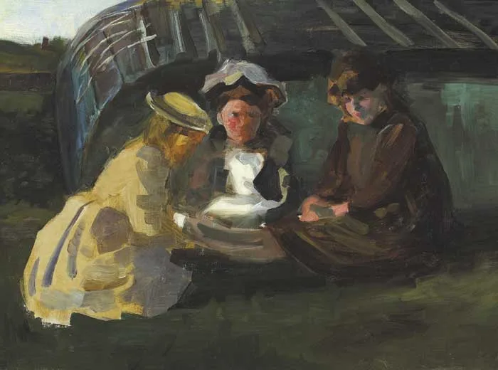 THREE GIRLS WINDING WOOL by Walter Osborne, 1887, oil on canvas, sold Nov 2011