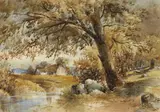 William Bingham McGuinness, COTTAGE BY A RIVER and FIGURE CARRYING STRAW, 1875 (A PAIR)