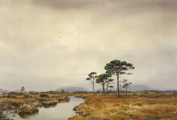 STREAM THROUGH LANDSCAPE WITH TREES by Frank Egginton, watercolour, sold Nov 2011