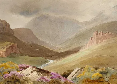CASTLE OF KIVITER, SLIEVE COMMEDAGH, COUNTY DOWN by Joseph William Carey, 1924, watercolour over pencil, offered Nov 2011