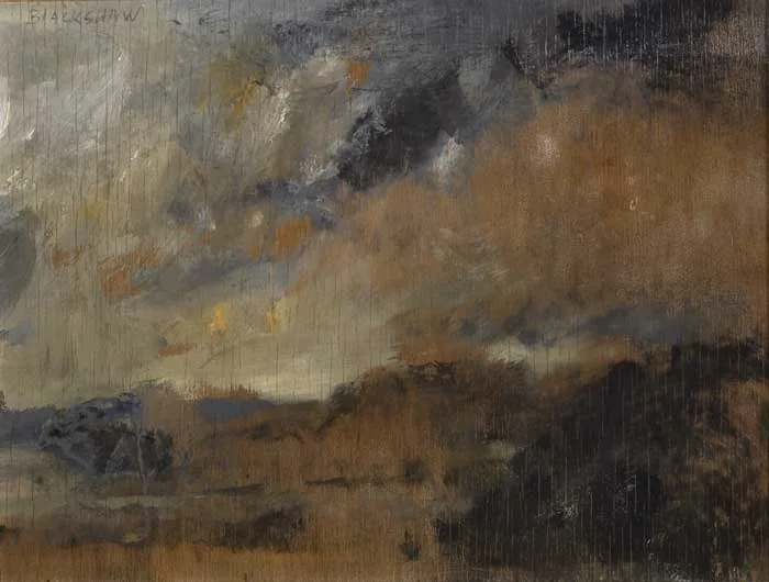 MONAGHAN LANDSCAPE by Basil Blackshaw, c.1977, oil on wood, sold Nov 2011