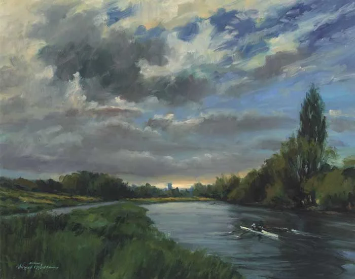 ROWING BOAT ON A RIVER by Norman Teeling, oil on board, offered Nov 2011