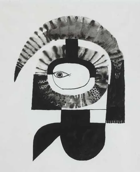 ABSTRACT COMPOSITION WITH EYE by Colin Middleton, pen and ink with wash, sold Nov 2011