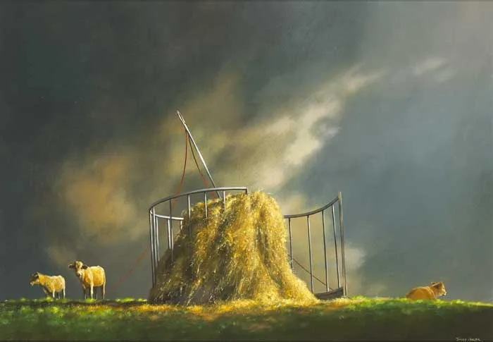 NEEDLE IN A HAYSTACK by Jimmy Lawlor, acrylic on board, sold Nov 2011