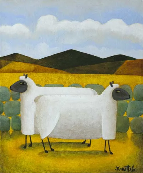 TWO SHEEP by Graham Knuttel, oil on canvas, sold Nov 2011