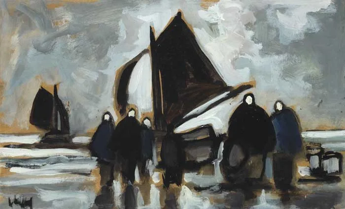 AWAITING THE CATCH by Markey Robinson, oil on board, sold Nov 2011