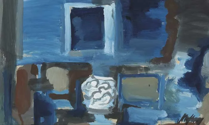 MARKEY'S LIVINGROOM by Markey Robinson, gouache with oil on card, sold Nov 2011