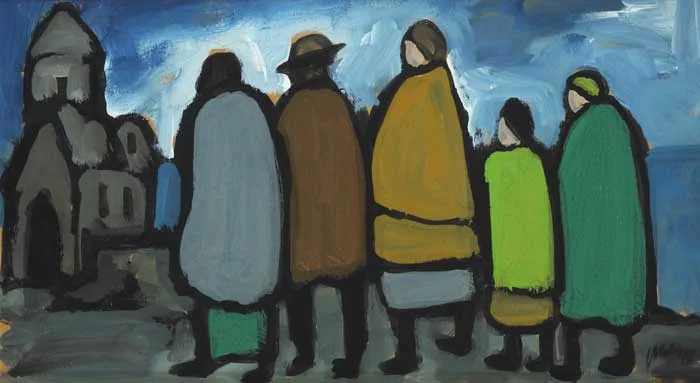GOING TO CHURCH by Markey Robinson, gouache on board, sold Nov 2011