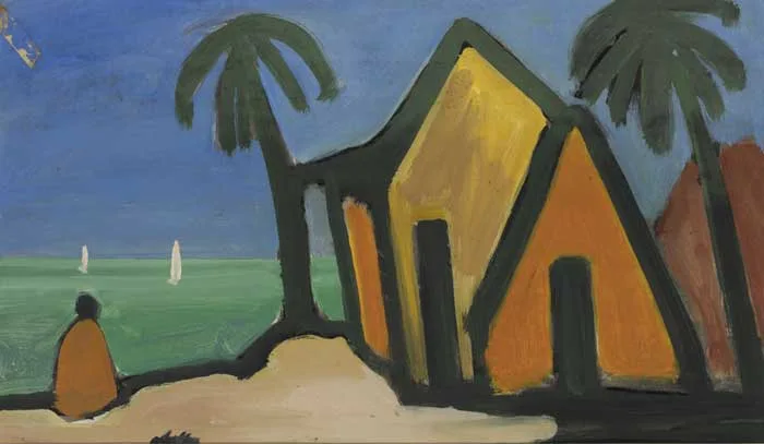 MAJORCAN SEASIDE by Markey Robinson, oil with gouache on board, sold Nov 2011