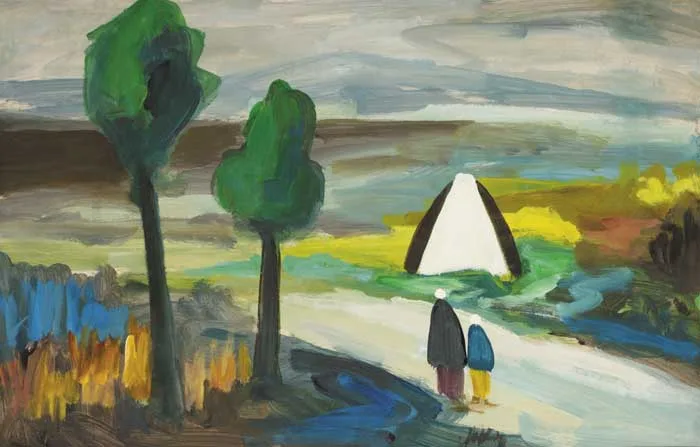 GOING HOME by Markey Robinson, oil with gouache on board, sold Nov 2011