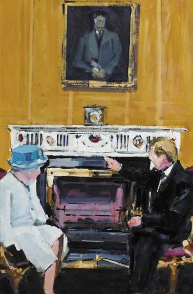 Michael Hanrahan, THE QUEEN AND AN TAOISEACH ENDA KENNY AT GOVERNMENT BUILDINGS, acrylic on board