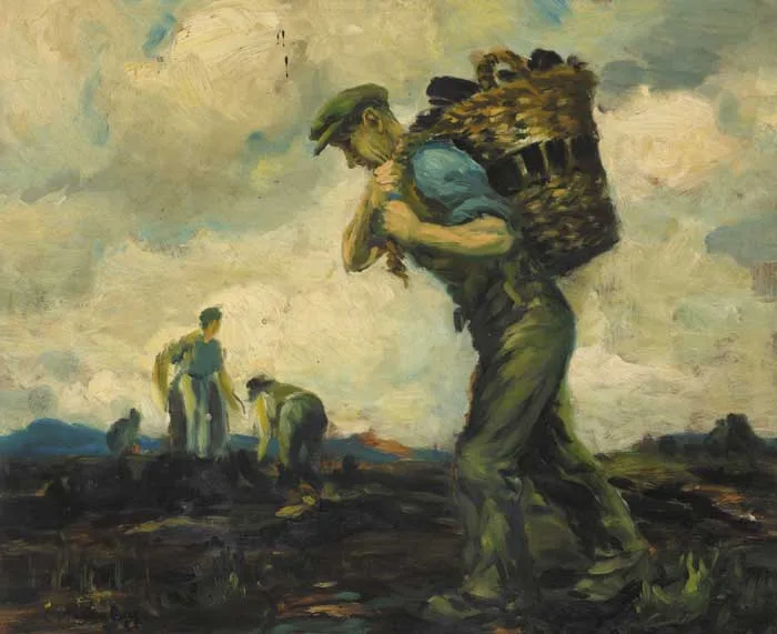 GATHERING TURF by Charles McAuley, oil on board, sold Oct 2011