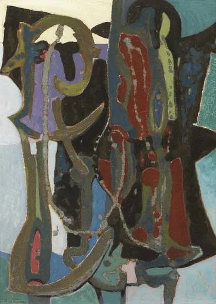 MOTLEY FOOLS by Gerard Dillon, oil and sand on board, sold Oct 2011